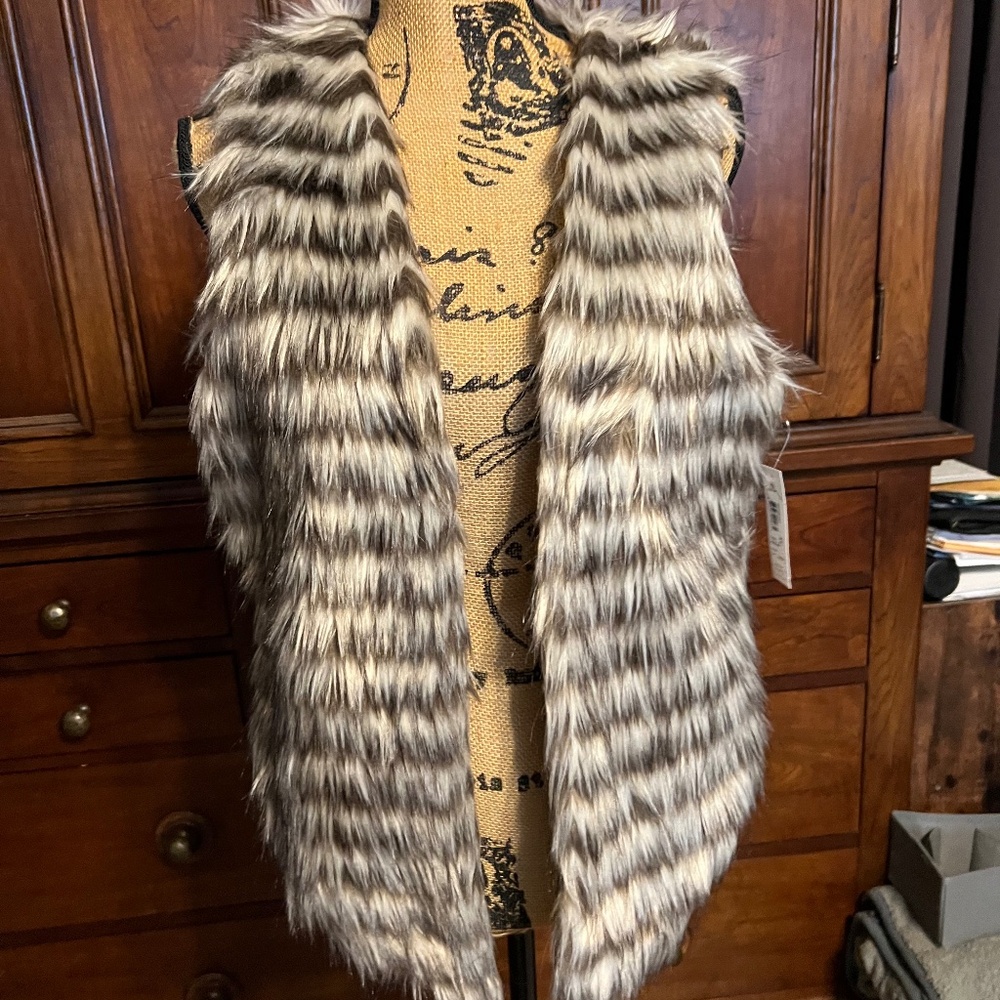 Ariat Striped Faux Fur Vest in Brown and Cream Tones